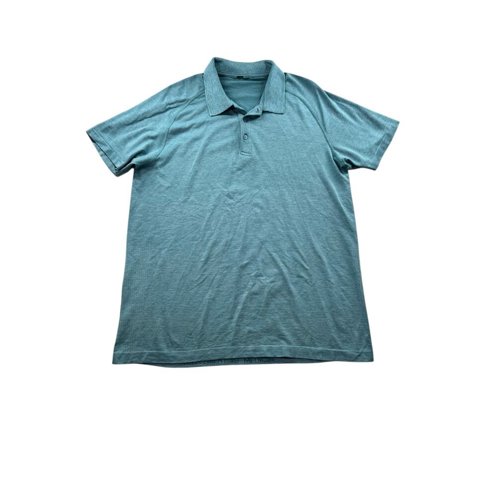 lululemon Metal Vent Tech Short Sleeve Polo Mens L Blue Golf Performance Tennis